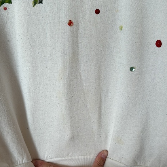 Unique Hand-Painted Vintage Ugly Christmas Sweater mistletoe sequence size Large - Picture 4 of 13